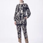 VALLORIYA – Women’s Black and White Abstract Print Tunic Set with Drawstring Neckline and Long Sleeves Available Size or Sizes S-M-L-XL-XXL-XXXL