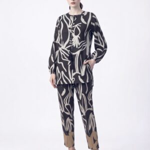 VALLORIYA – Women’s Black and White Abstract Print Tunic Set with Drawstring Neckline and Long Sleeves Available Size or Sizes S-M-L-XL-XXL-XXXL