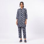 VALLORIYA – Women’s Navy Blue and White Feather Print Button-Down Tunic Top with Long Sleeves Available Size or Sizes S-M-L-XL-XXL-XXXL