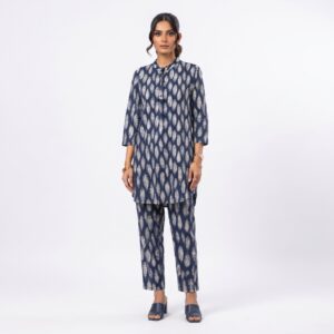 VALLORIYA – Women’s Navy Blue and White Feather Print Button-Down Tunic Top with Long Sleeves Available Size or Sizes S-M-L-XL-XXL-XXXL
