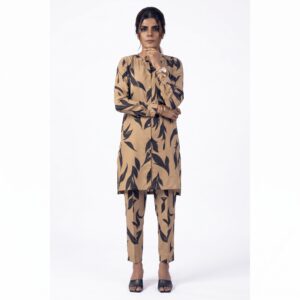 VALLORIYA – Women’s Beige and Black Floral Print Button-Down Tunic Top with Long Sleeves Available Size or Sizes S-M-L-XL-XXL-XXXL