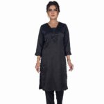 VALLORIYA - Women's Black Embellished Silk Co-ord Set with Heavy Cut-Dana Neckline and Matching Trousers